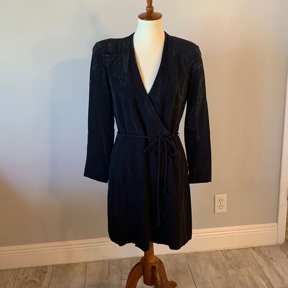 [Giorgio Armani] Vintage Black Pattern Wrap Dress - Size 4 - Picture 1 of 8